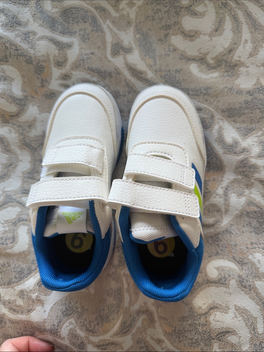 adidas Kids White Sneakers with Blue & Lime Accents